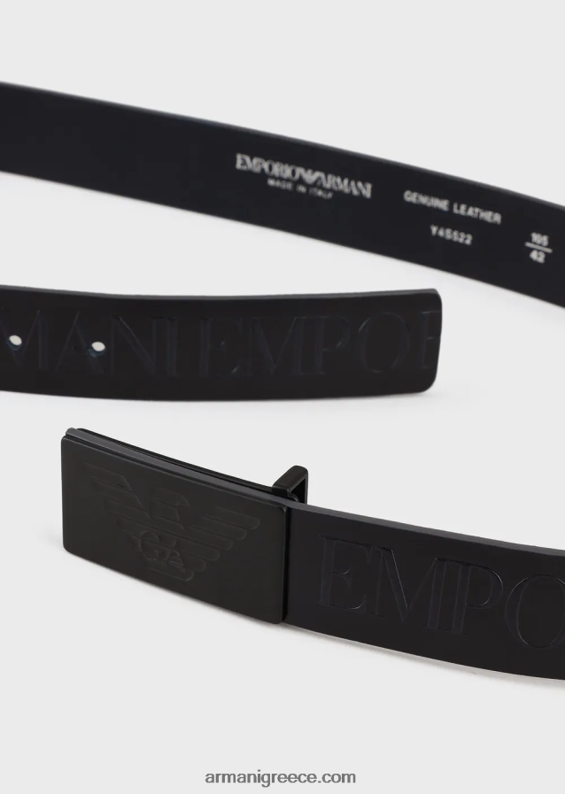 άνδρες Armani δερμάτινη ζώνη με ανάγλυφα υπερμεγέθη γράμματα 4046R61997 ναυτικό μπλε