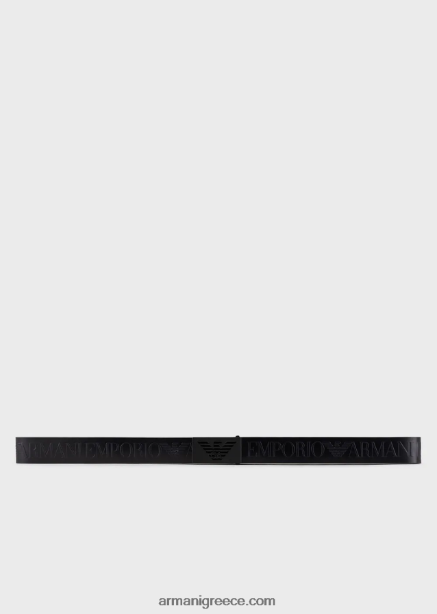 άνδρες Armani δερμάτινη ζώνη με ανάγλυφα υπερμεγέθη γράμματα 4046R61997 ναυτικό μπλε