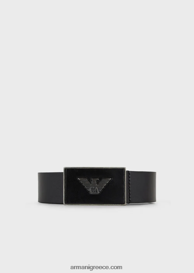 άνδρες Armani δερμάτινη ζώνη με πιατέλα αετού 4046R62010 μαύρος
