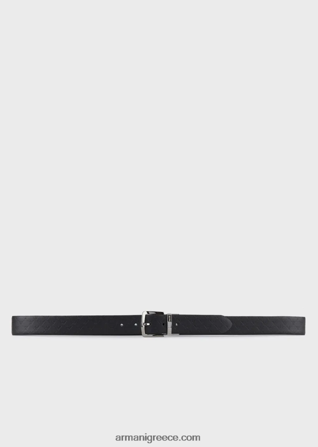 άνδρες Armani λεία δερμάτινη ζώνη με στάμπα παντού 4046R62013 μαύρος