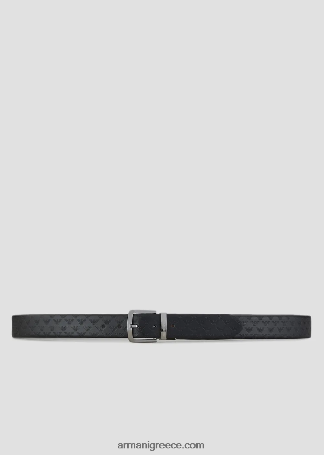 άνδρες Armani λεία δερμάτινη ζώνη με στάμπα παντού 4046R62014 καφέ