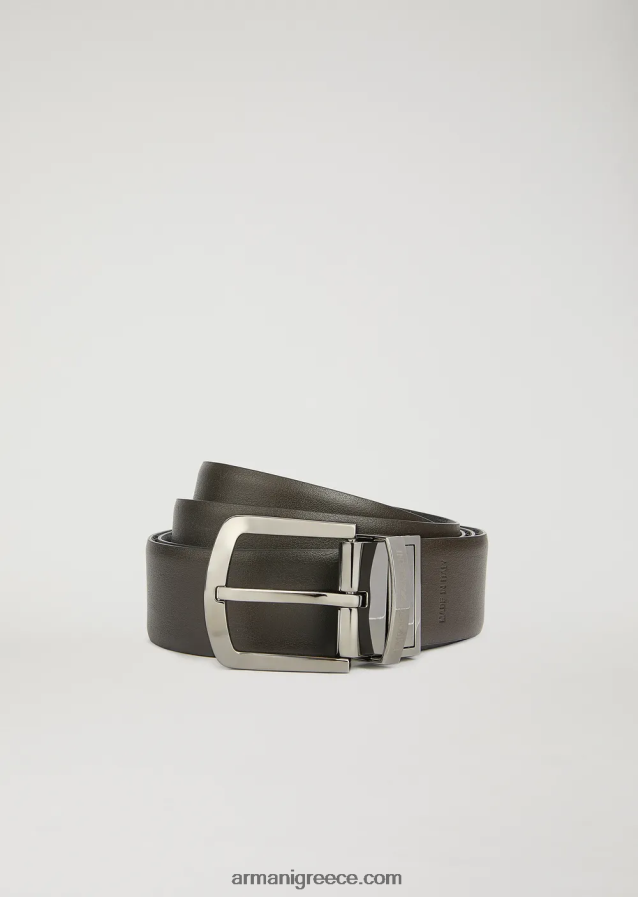 άνδρες Armani λεία δερμάτινη ζώνη με στάμπα παντού 4046R62014 καφέ