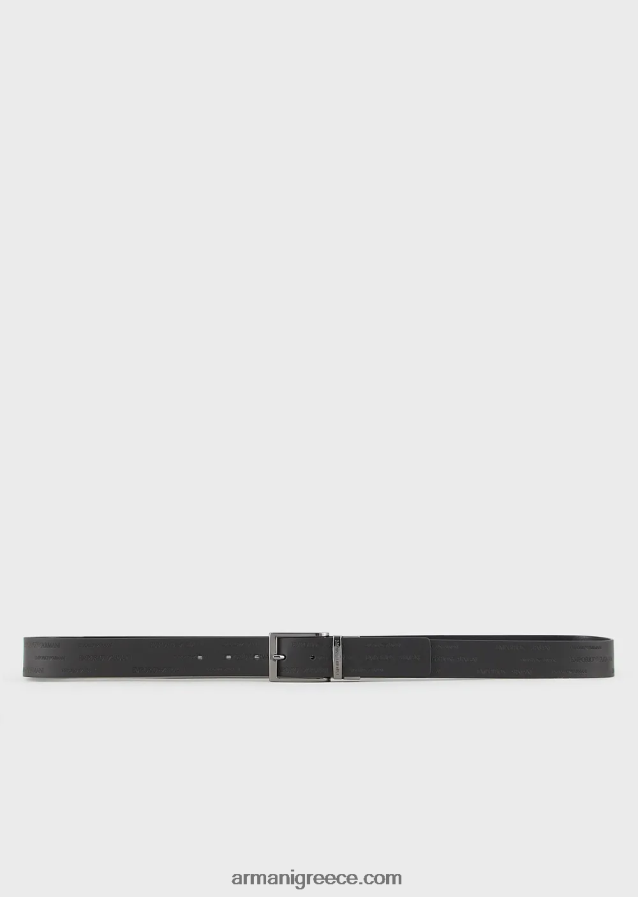 άνδρες Armani αναστρέψιμη δερμάτινη ζώνη με ανάγλυφα γράμματα λογότυπου 4046R62015 μαύρος