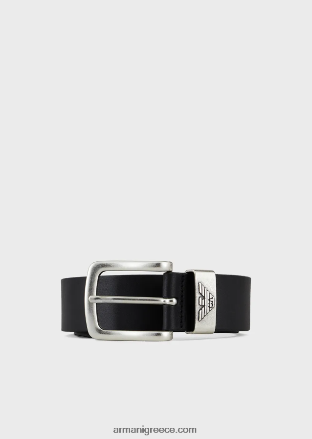 άνδρες Armani δερμάτινη ζώνη με αγκράφα με λογότυπο 4046R62016 μαύρος