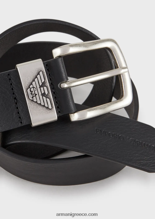 άνδρες Armani δερμάτινη ζώνη με αγκράφα με λογότυπο 4046R62016 μαύρος