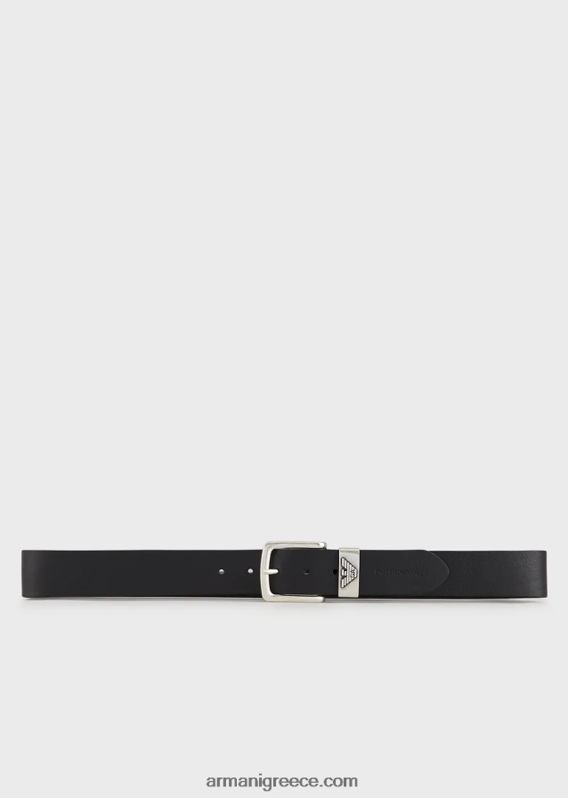 άνδρες Armani δερμάτινη ζώνη με αγκράφα με λογότυπο 4046R62016 μαύρος