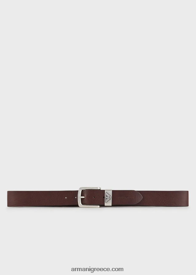 άνδρες Armani δερμάτινη ζώνη με αγκράφα με λογότυπο 4046R62017 σκούρο καφέ