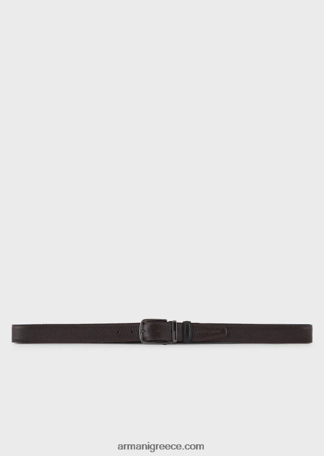 άνδρες Armani αναστρέψιμη ζώνη από βοτσαλωτό δέρμα 4046R62021 καφέ