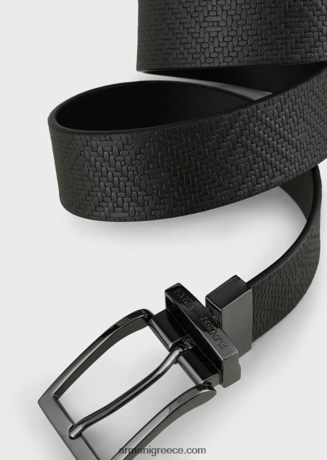 άνδρες Armani αναστρέψιμη δερμάτινη ζώνη σε στάμπα ύφανσης 4046R62025 καφέ