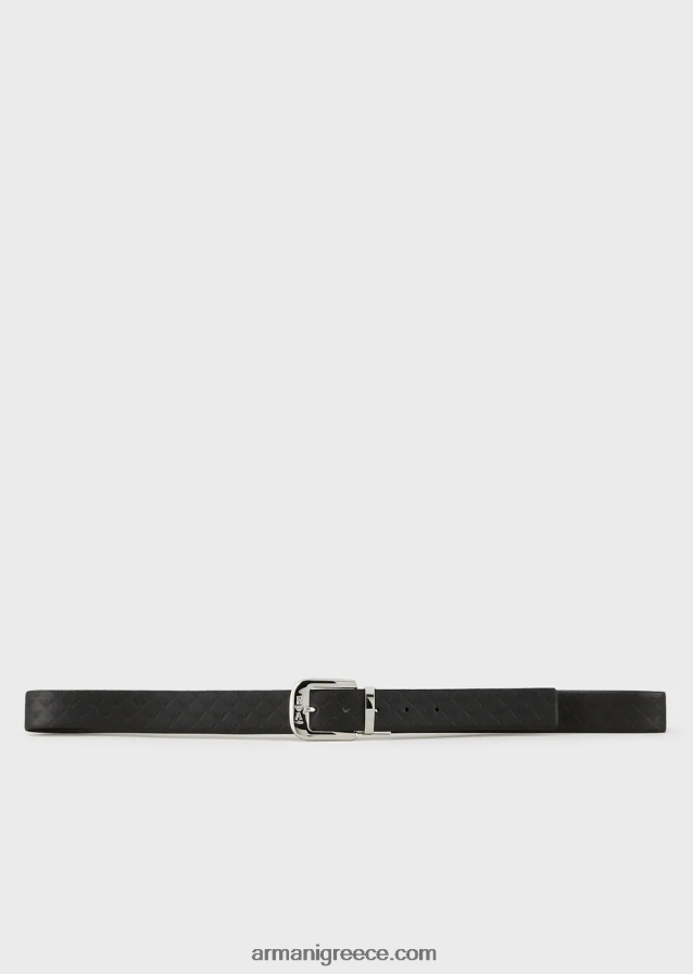 άνδρες Armani αναστρέψιμη δερμάτινη ζώνη με στάμπα μονόγραμμα 4046R62027 μαύρο λογότυπο