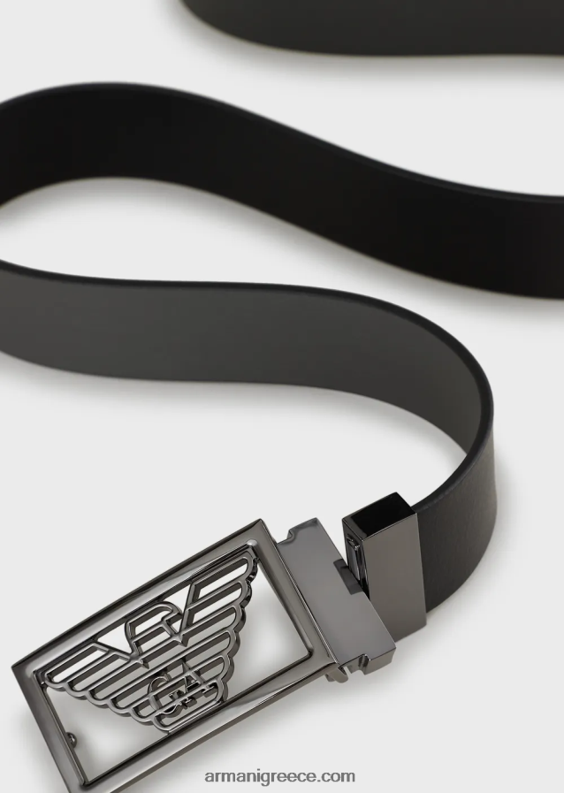 άνδρες Armani αναστρέψιμη δερμάτινη ζώνη με τη μία πλευρά από δέρμα palmellato 4046R62009 μαύρος