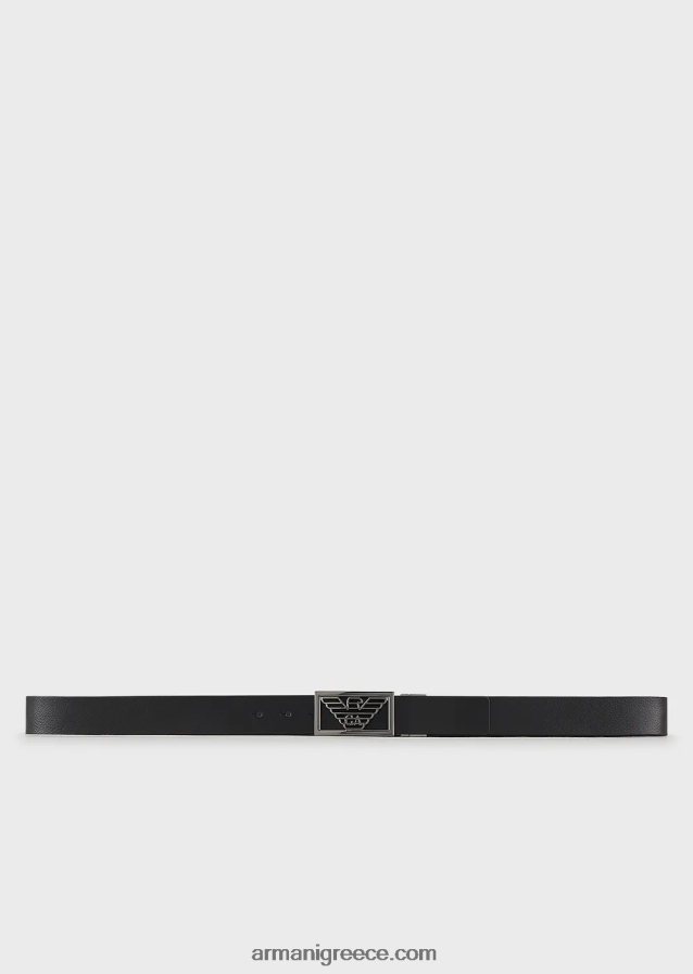 άνδρες Armani αναστρέψιμη δερμάτινη ζώνη με τη μία πλευρά από δέρμα palmellato 4046R62009 μαύρος