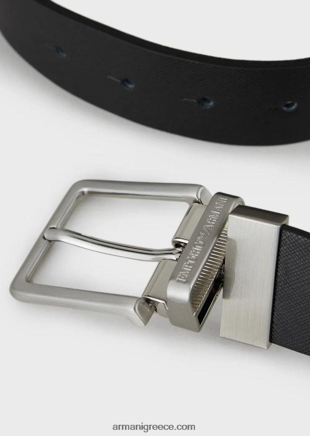άνδρες Armani κουτί δώρου με αναστρέψιμη ζώνη από δέρμα saffiano και εναλλάξιμη αγκράφα 4046R62007 μαύρος