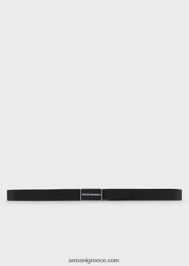 άνδρες Armani Δερμάτινη ζώνη saffiano με αναστρέψιμη αγκράφα 4046R62011 μαύρος