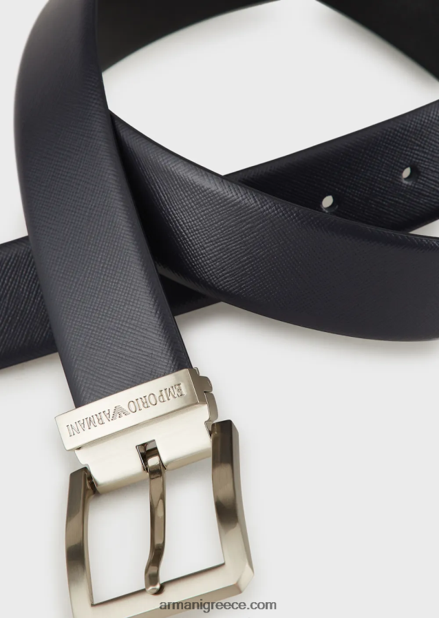 άνδρες Armani αναστρέψιμη δερμάτινη ζώνη saffiano 4046R62026 μπλε