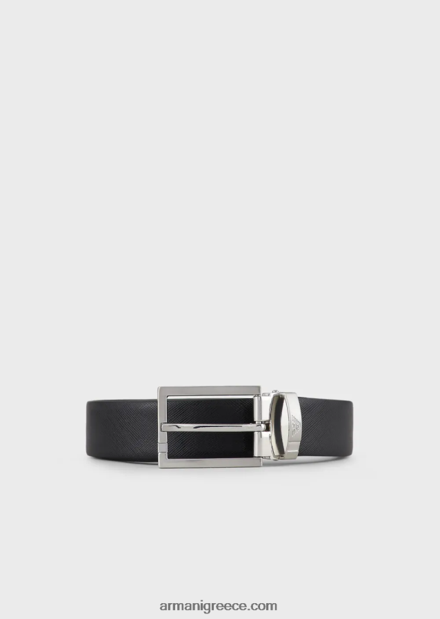 άνδρες Armani κουτί δώρου με αναστρέψιμη ζώνη από δέρμα saffiano και εναλλάξιμη αγκράφα 4046R62030 μαύρος