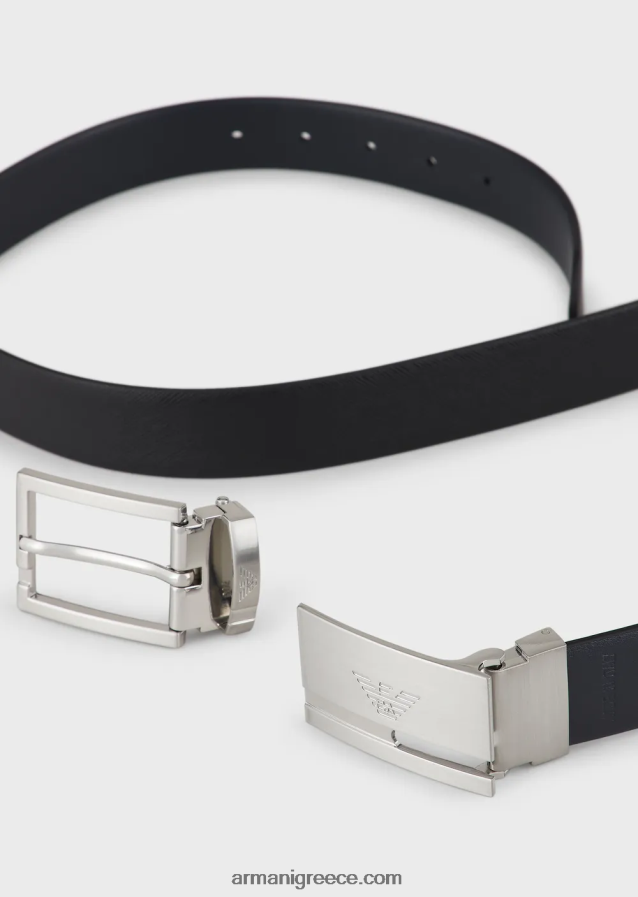 άνδρες Armani κουτί δώρου με αναστρέψιμη ζώνη από δέρμα saffiano και εναλλάξιμη αγκράφα 4046R62030 μαύρος