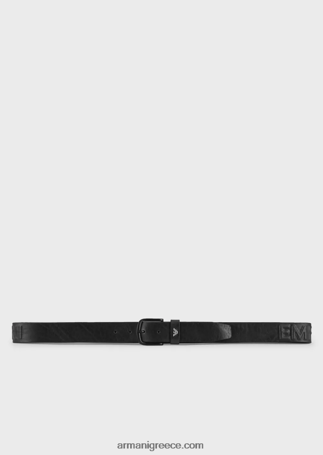 άνδρες Armani Δερμάτινη ζώνη σε vintage εφέ με ανάγλυφα μεγάλα γράμματα 4046R62006 ναυτικό μπλε