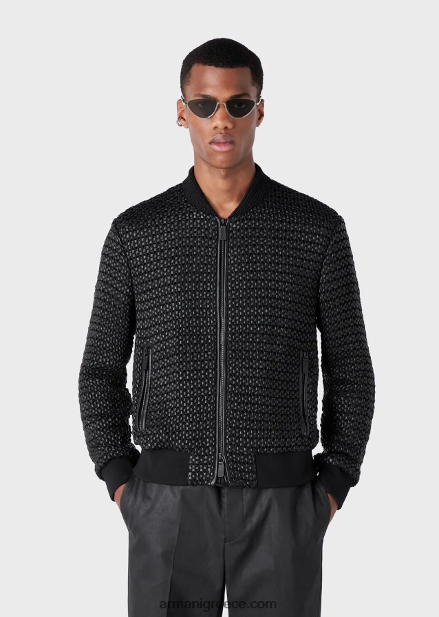 άνδρες Armani Μπλούζον από δέρμα νάπα από δέρμα αρνιού με υφαντό 3d εφέ 4046R61292