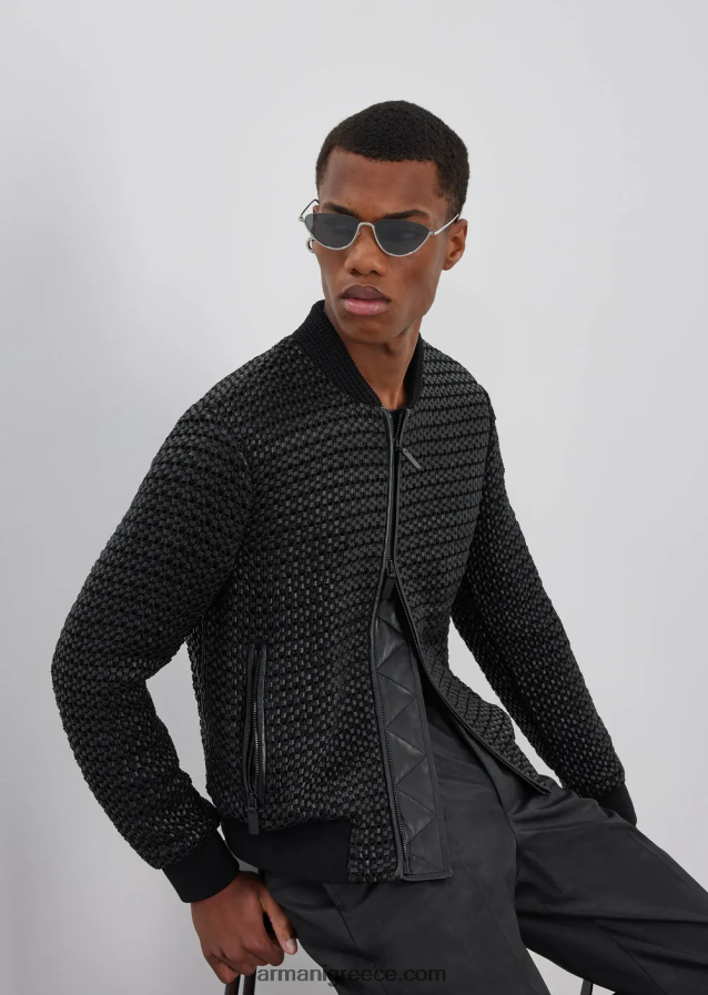 άνδρες Armani Μπλούζον από δέρμα νάπα από δέρμα αρνιού με υφαντό 3d εφέ 4046R61292