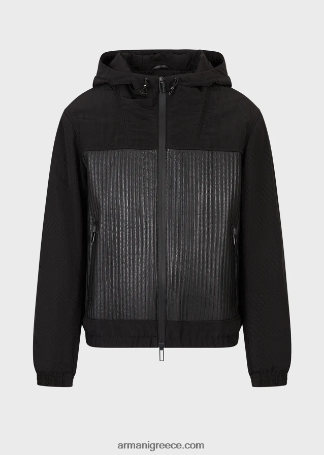 άνδρες Armani Μπλούζον από δέρμα νάπας με υδατοαπωθητικά νάιλον ένθετα 4046R61286 μαύρος