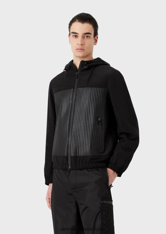 άνδρες Armani Μπλούζον από δέρμα νάπας με υδατοαπωθητικά νάιλον ένθετα 4046R61286 μαύρος