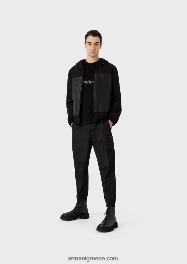 άνδρες Armani Μπλούζον από δέρμα νάπας με υδατοαπωθητικά νάιλον ένθετα 4046R61286 μαύρος