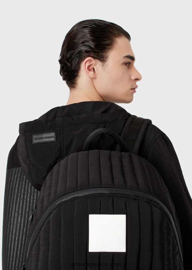 άνδρες Armani Μπλούζον από δέρμα νάπας με υδατοαπωθητικά νάιλον ένθετα 4046R61286 μαύρος