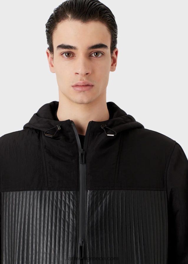 άνδρες Armani Μπλούζον από δέρμα νάπας με υδατοαπωθητικά νάιλον ένθετα 4046R61286 μαύρος