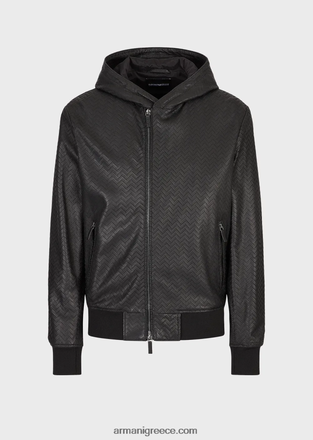 άνδρες Armani Μπουφάν με κουκούλα από δέρμα νάπα με κομμένο εφέ σεβρόν 4046R61290