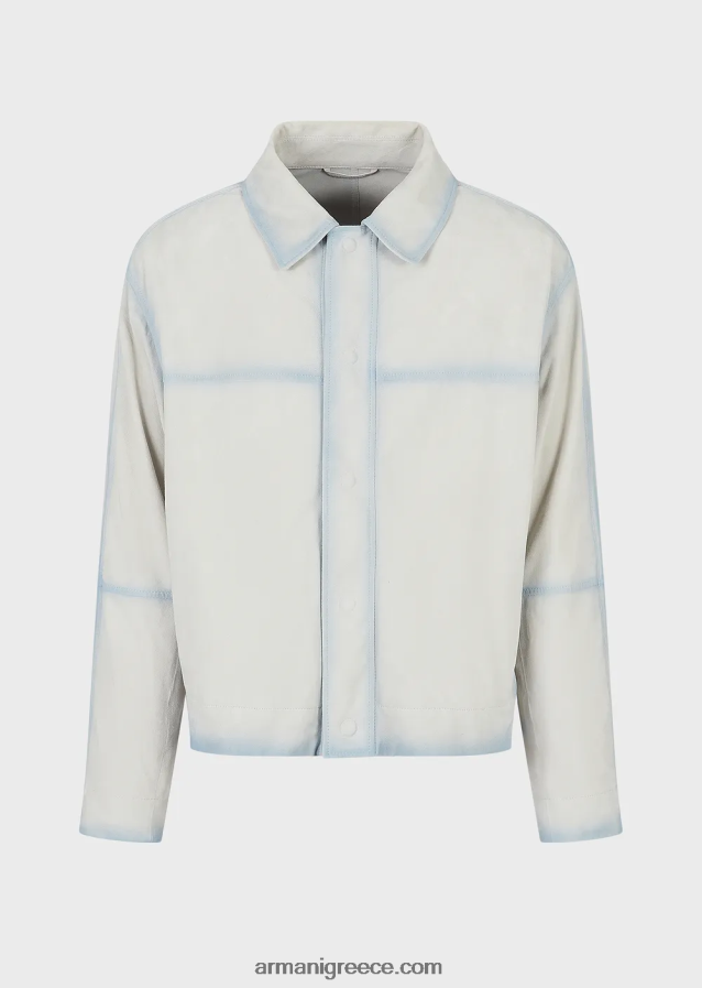 άνδρες Armani Ανάλαφρη μπλούζα σουέτ από δέρμα κατσίκας με χειροποίητο εφέ ντεγκραντέ 4046R61293 πάγος