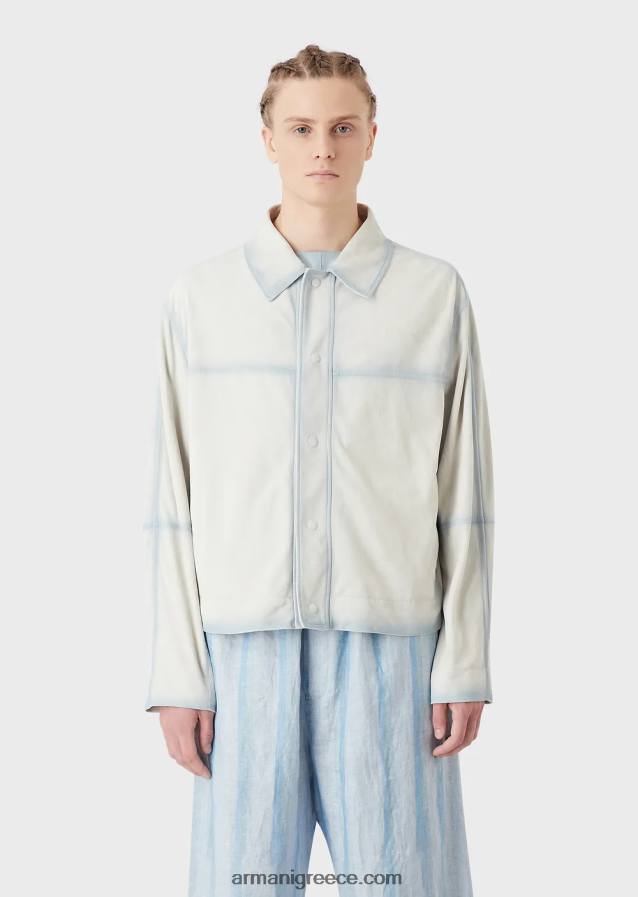 άνδρες Armani Ανάλαφρη μπλούζα σουέτ από δέρμα κατσίκας με χειροποίητο εφέ ντεγκραντέ 4046R61293 πάγος