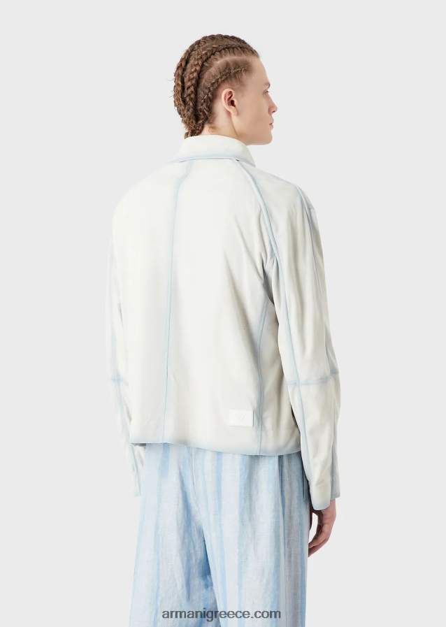 άνδρες Armani Ανάλαφρη μπλούζα σουέτ από δέρμα κατσίκας με χειροποίητο εφέ ντεγκραντέ 4046R61293 πάγος