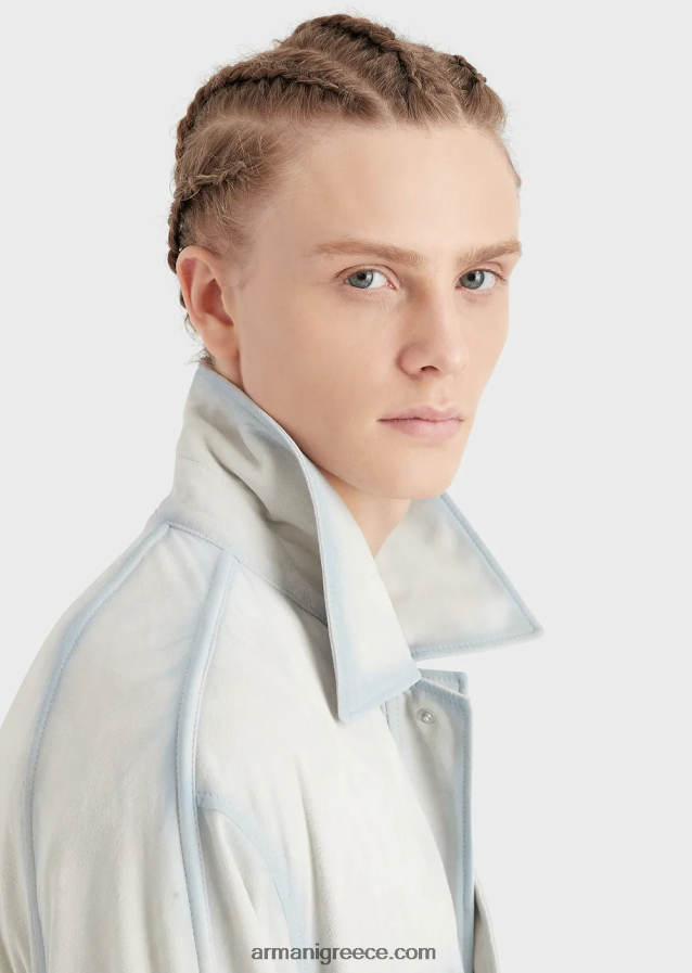 άνδρες Armani Ανάλαφρη μπλούζα σουέτ από δέρμα κατσίκας με χειροποίητο εφέ ντεγκραντέ 4046R61293 πάγος