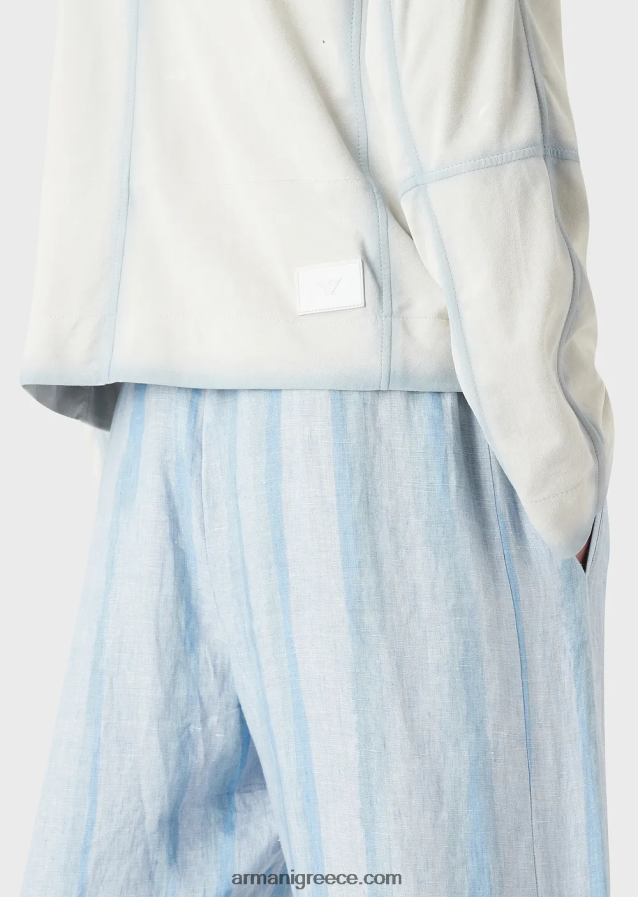 άνδρες Armani Ανάλαφρη μπλούζα σουέτ από δέρμα κατσίκας με χειροποίητο εφέ ντεγκραντέ 4046R61293 πάγος