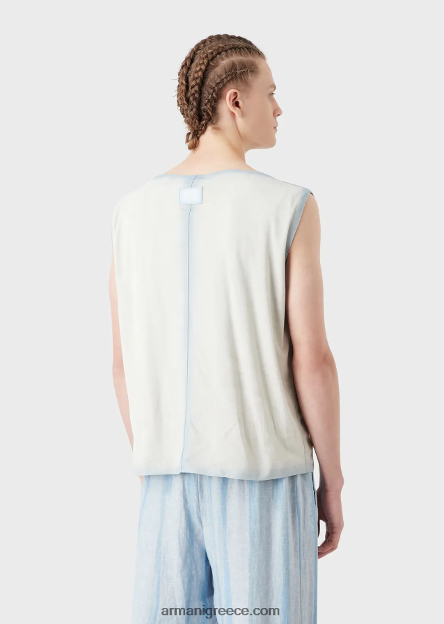 άνδρες Armani ελαφρύ σουέτ τοπ από δέρμα κατσίκας με χειροποίητο εφέ ντεγκραντέ 4046R61294 πάγος