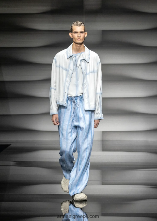 άνδρες Armani ελαφρύ σουέτ τοπ από δέρμα κατσίκας με χειροποίητο εφέ ντεγκραντέ 4046R61294 πάγος