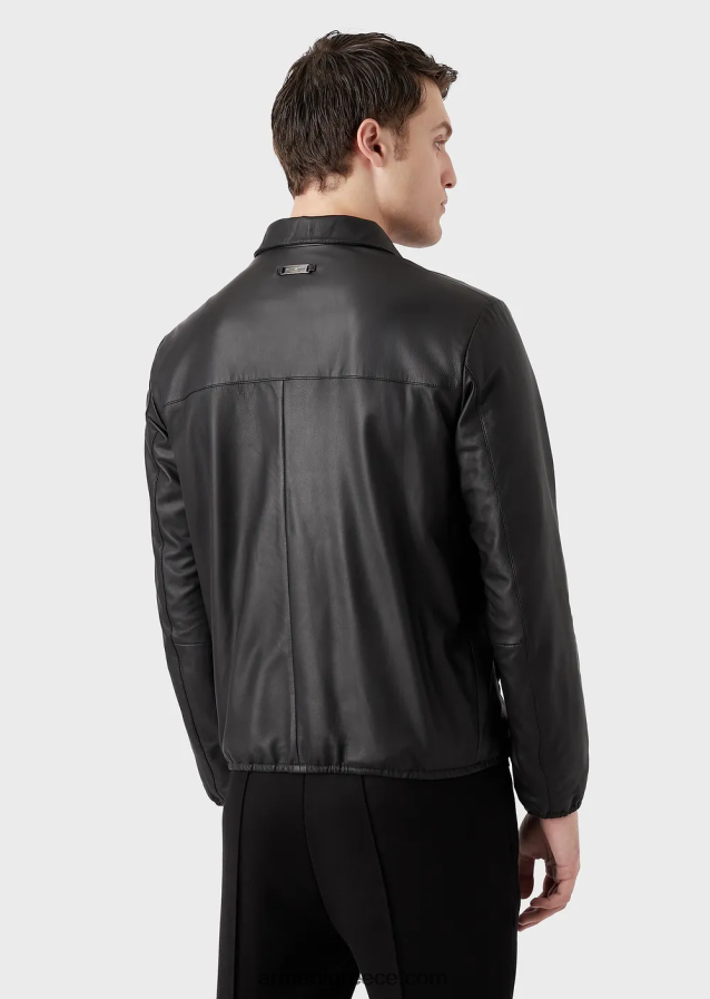 άνδρες Armani Μπλουζόν από δέρμα αρνιού νάπα ημι-ανιλίνης με φερμουάρ σε όλο το μήκος 4046R61298 μαύρος