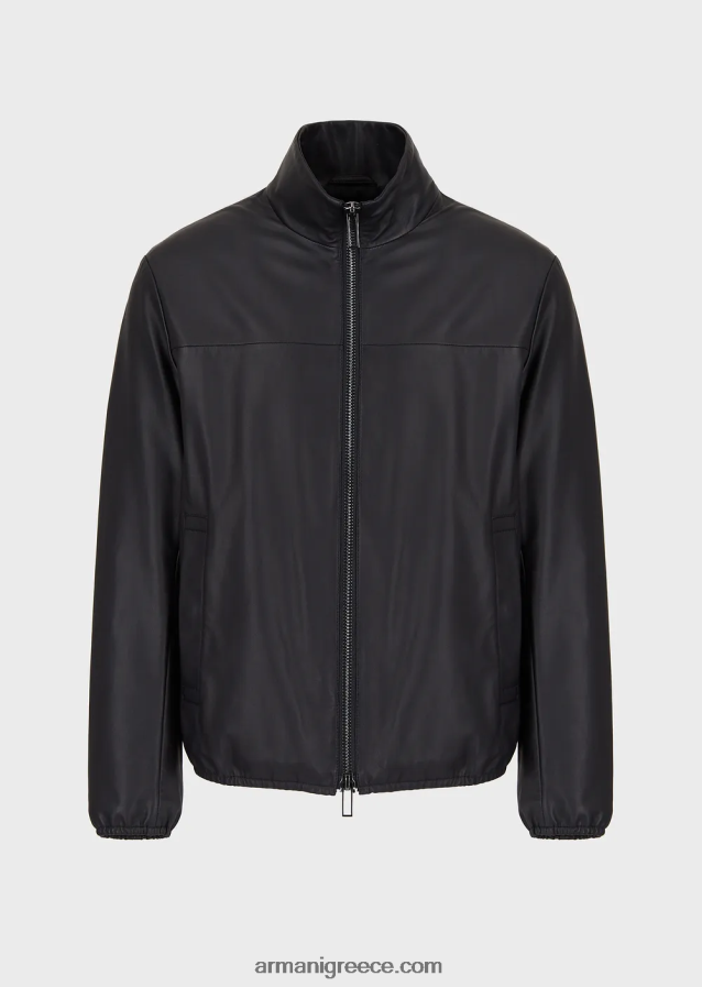 άνδρες Armani Μπλουζόν από δέρμα αρνιού νάπα ημι-ανιλίνης με φερμουάρ σε όλο το μήκος 4046R61299 ναυτικό μπλε