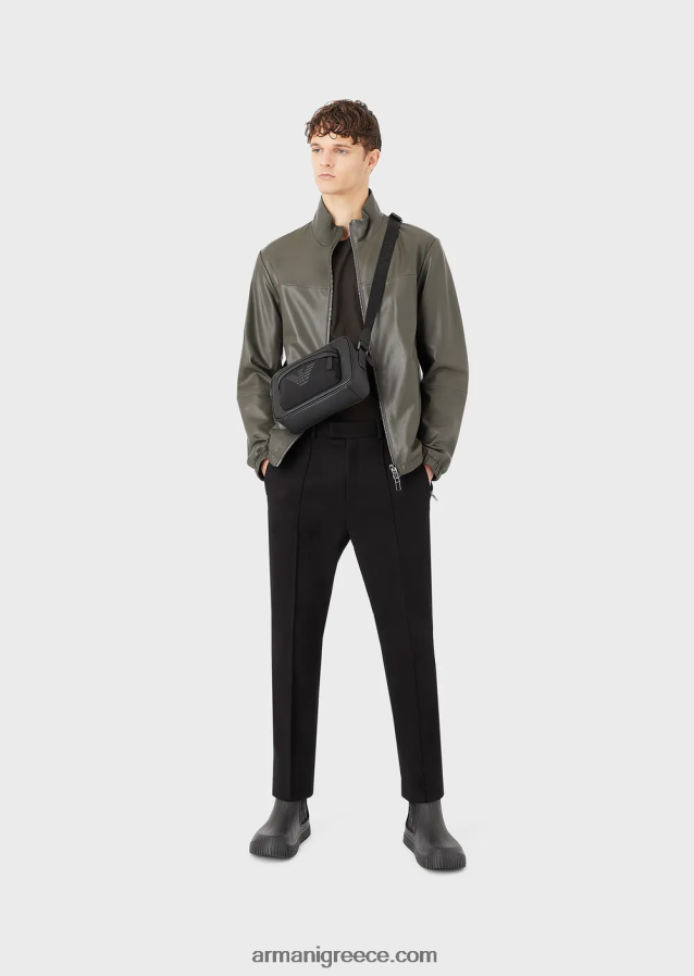 άνδρες Armani Μπλουζόν από δέρμα αρνιού νάπα ημι-ανιλίνης με φερμουάρ σε όλο το μήκος 4046R61300 πράσινος