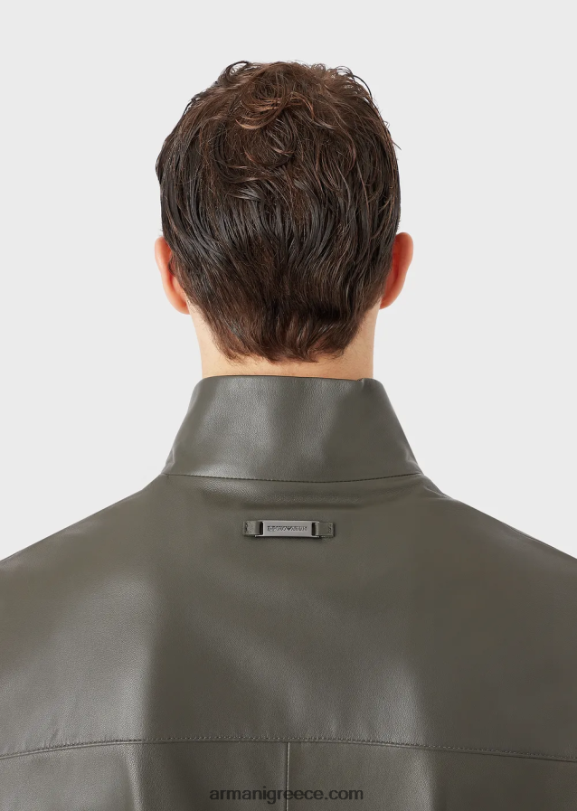 άνδρες Armani Μπλουζόν από δέρμα αρνιού νάπα ημι-ανιλίνης με φερμουάρ σε όλο το μήκος 4046R61300 πράσινος