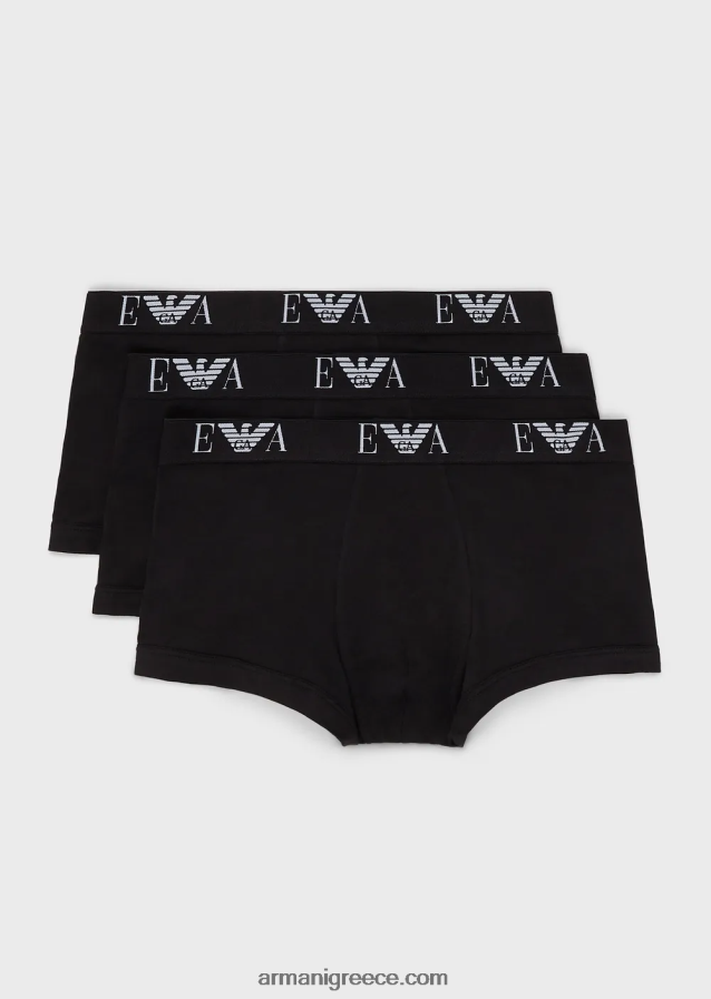 άνδρες Armani συσκευασίες τριών σλιπ μποξεράκι με βασικό λογότυπο μονόγραμμα 4046R61752 μαύρος