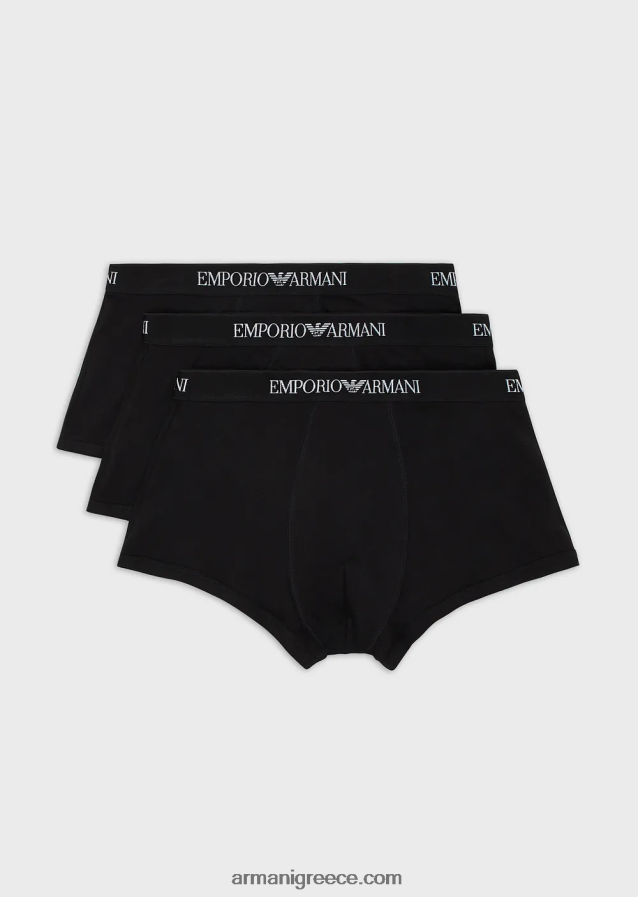 άνδρες Armani συσκευασίες τριών σλιπ μποξεράκι από καθαρό βαμβάκι 4046R61755 μαύρος