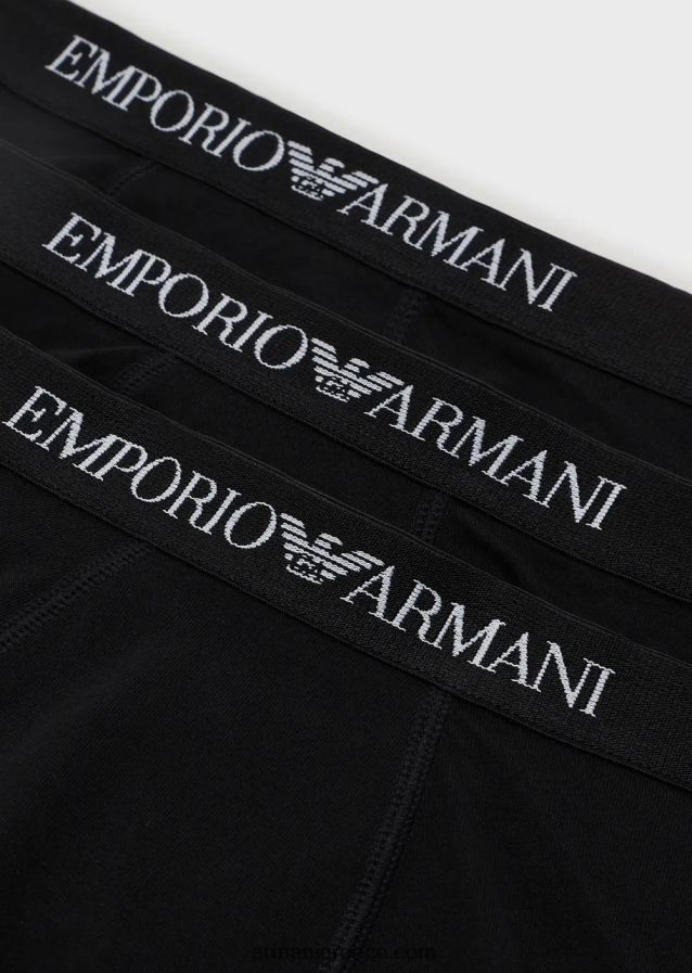 άνδρες Armani συσκευασίες τριών σλιπ μποξεράκι από καθαρό βαμβάκι 4046R61755 μαύρος