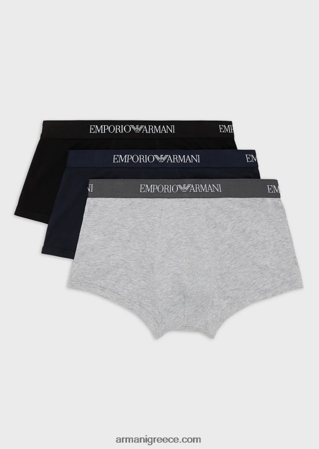 άνδρες Armani συσκευασίες τριών σλιπ μποξεράκι από καθαρό βαμβάκι 4046R61756 ναυτικό μπλε