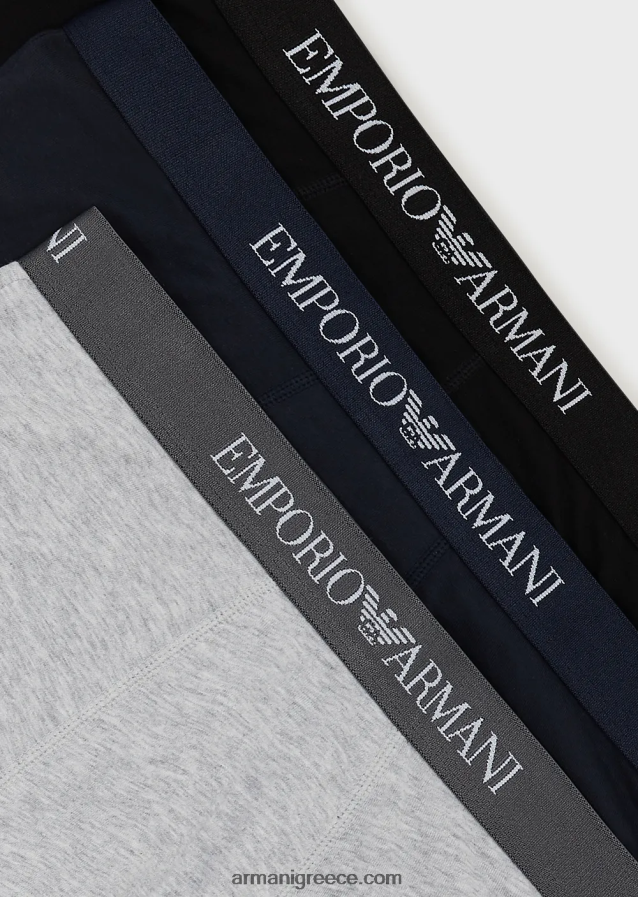 άνδρες Armani συσκευασίες τριών σλιπ μποξεράκι από καθαρό βαμβάκι 4046R61756 ναυτικό μπλε