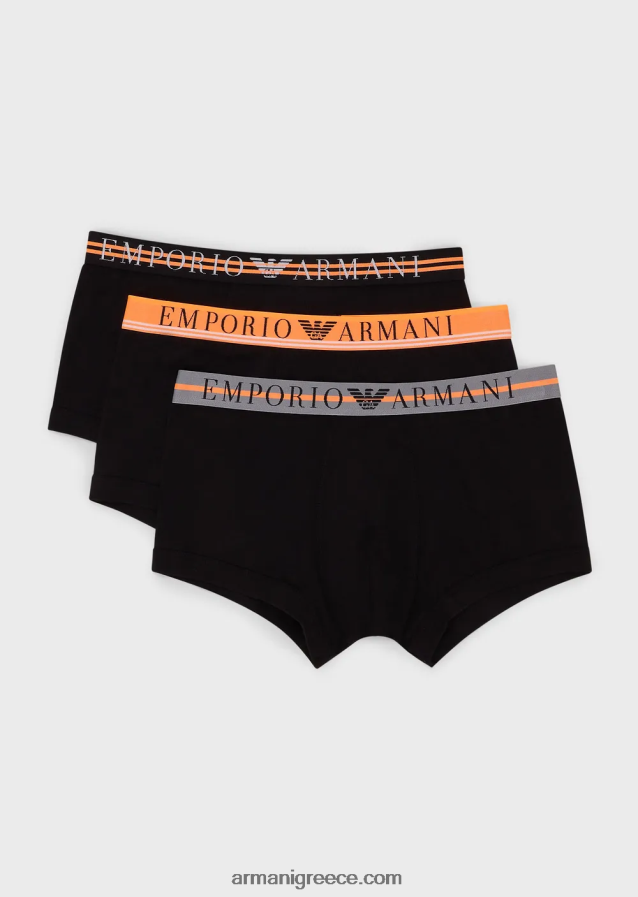 άνδρες Armani συσκευασίες τριών σλιπ μποξεράκι από οργανικό βαμβάκι με μικτή ζώνη 4046R61760 μαύρος