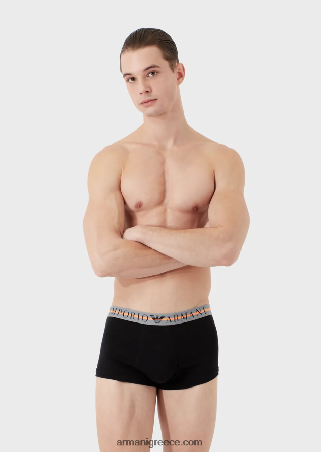 άνδρες Armani συσκευασίες τριών σλιπ μποξεράκι από οργανικό βαμβάκι με μικτή ζώνη 4046R61760 μαύρος