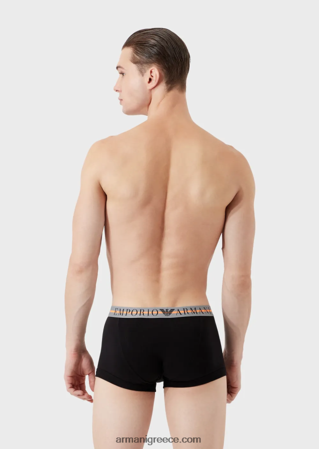 άνδρες Armani συσκευασίες τριών σλιπ μποξεράκι από οργανικό βαμβάκι με μικτή ζώνη 4046R61760 μαύρος