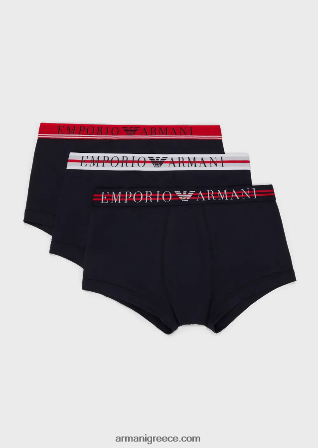 άνδρες Armani συσκευασίες τριών σλιπ μποξεράκι από οργανικό βαμβάκι με μικτή ζώνη 4046R61761 ναυτικό μπλε